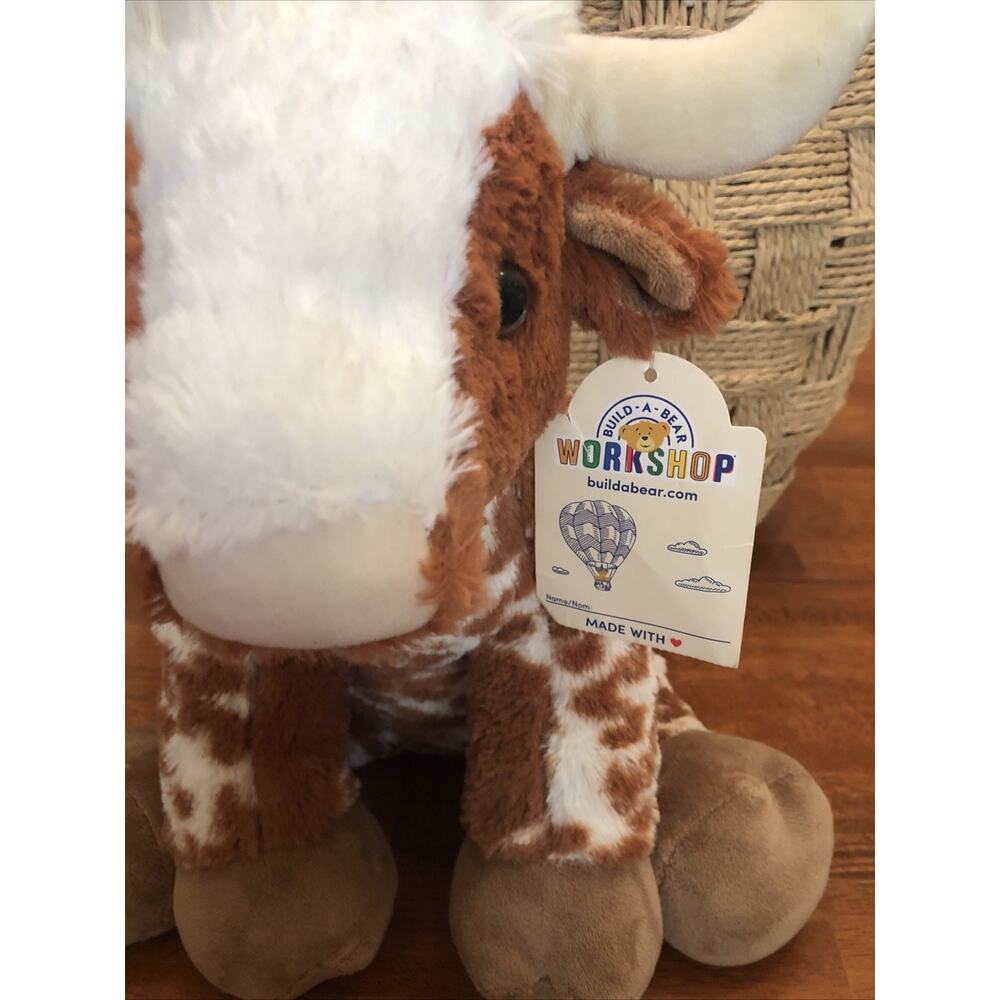 Build a Bear Workshop Bull Brown White Longhorn Horns Plush Stuffed BABW 14" New - Picture 2 of 9